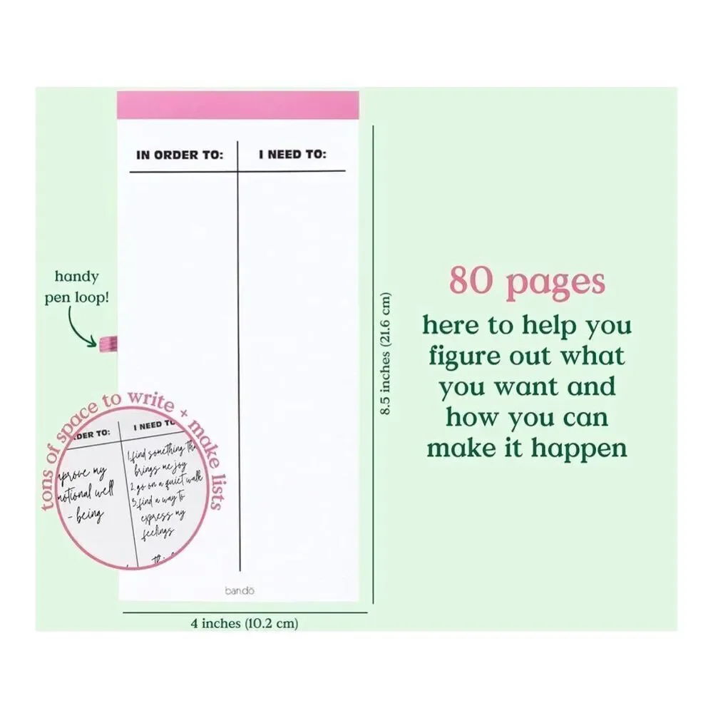 ban.do Good Intentions Goal & Habit Tracker Notepad – 80 Pages, Pink, NWT